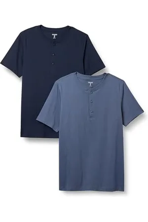 Amazon Herren Kurzärmliges Henley-T-Shirt aus Baumwolle mit normaler Passform, 2er-Pack, , S