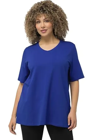 Ulla Popken Damen große Größen Übergrößen Plus Size T-Shirt, A-Linie, V-Ausschnitt, Halbarm