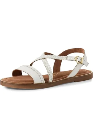 Marco Tozzi Damen Sandalen flach aus Leder Überkreuzte Riemen, (White), 42 EU