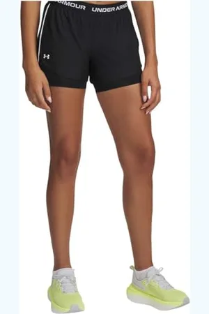 Under Armour Damen Tech Play Up 2in1 Shorts, Schwarz/Schwarz/Weiß, M