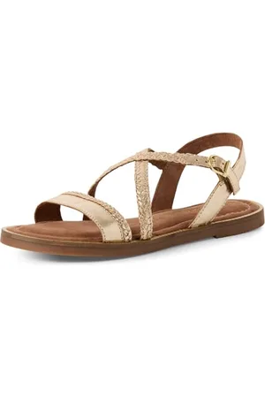 Marco Tozzi Damen Sandalen flach aus Leder Überkreuzte Riemen, , 41 EU