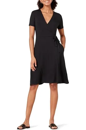 Amazon Damen Kurzärmliges Kleid mit Wickeloptik, , XS