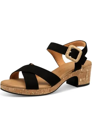 Marco Tozzi Damen Sandalen mit Absatz Runde Spitze mit Schließe, (Black), 38 EU