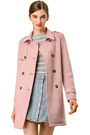 Allegra K Damen Trenchcoat Langarm Zweireiher Faux Wildleder Mantel Wintermantel L
