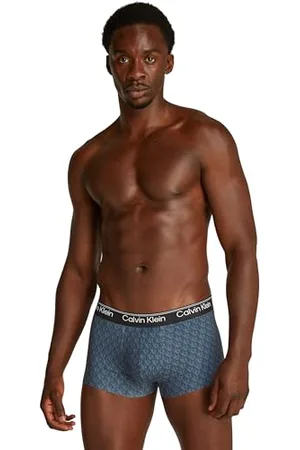 Calvin Klein Herren Boxershorts Trunk Low Rise mit Logobund, Blau (Plush Monogram_Speakeasy), M