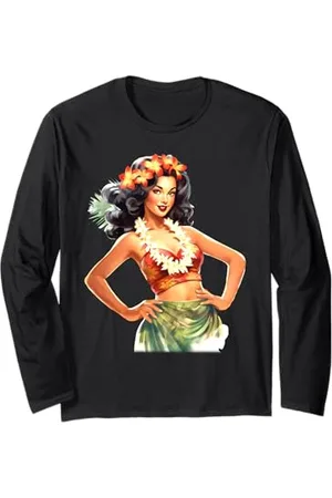 Urban Empyre Hübsches hawaiianisches Mädchen x Hula Pin-Up Girl Aquarell Langarmshirt