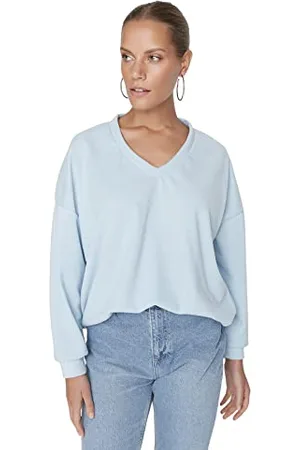 Trendyol Damen V-ausschnitt Einfarbig Oversize Sweatshirt, , S EU