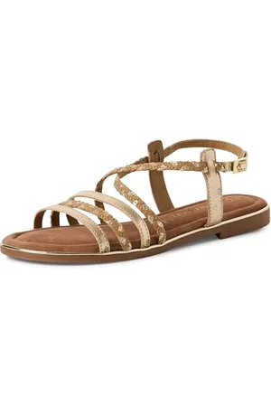 Marco Tozzi Damen Sandalen flach aus Leder Sommer, Gold , 40 EU