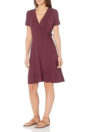 Amazon Damen Kurzärmliges Kleid mit Wickeloptik, , XXL