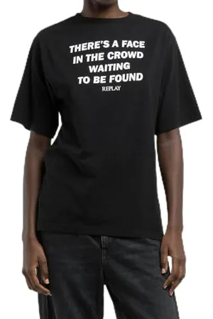 Replay Damen T-Shirt Kurzarm mit Rundhalsausschnitt, Schwarz (Black 098), L