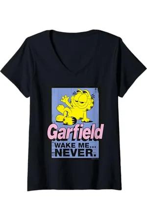 Garfield Damen - Wake me never Katze T-Shirt mit V-Ausschnitt