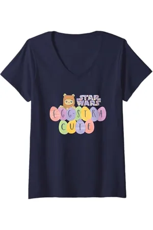 STAR WARS Damen Easter Ewok Egg-Stra Cute Pastel Color Big Logo T-Shirt mit V-Ausschnitt