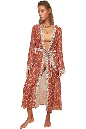 Trendyol Damen & Schal musterte Kimono Kaftan, , L EU