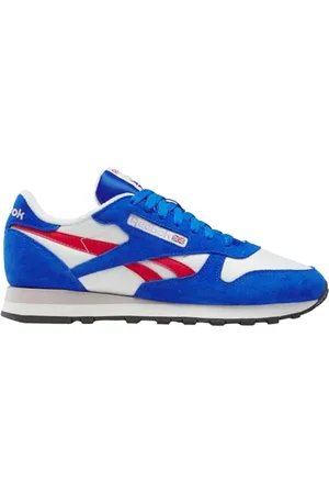 Reebok Unisex Classic Leather Sneaker, Chalk/Optimum Blue/Vector RED, 44.5 EU