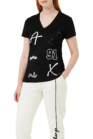 Armani Exchange Damen Cotton Jersey V Neck All Over Logo Tee T-Shirt, , S EU