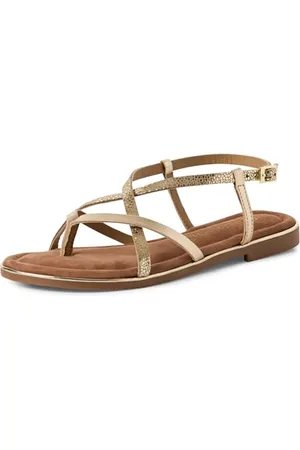 Marco Tozzi Damen Zehentrenner aus Leder Elegant, Gold , 41 EU