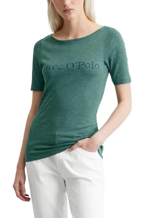 Marc O’ Polo Marc OߴPolo Damen T-Shirt aus Bio-Baumwolle mit U-Boot Ausschnitt, Grün , L