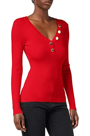 Morgan Langarmpullover aus feinem Strick mit Knöpfen Johannisbeere L