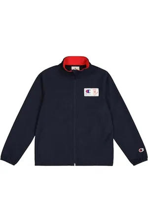 Champion Legacy Retro Sport B (306864) – Schnell trocknendes Micro-Polar-Fleece-Sweatshirt mit durchgehendem Reißverschluss und Stehkragen, Marineblau/Vermilion (NNY/CRD), 7–8 Jahre (S), Jungen HW24