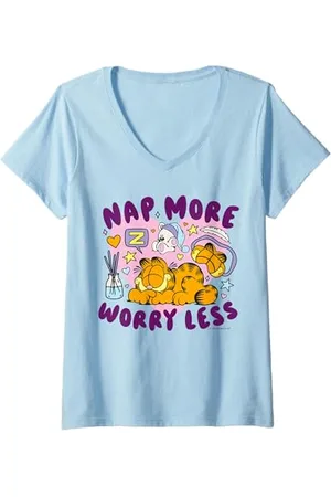 Garfield Damen - Katze Nap More Worry Less T-Shirt mit V-Ausschnitt