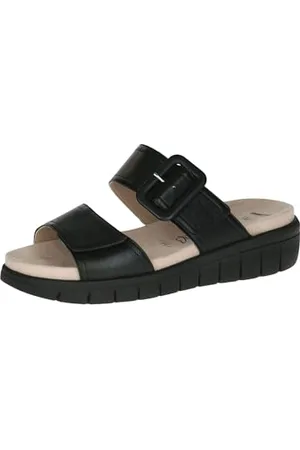 Caprice Damen Pantoletten aus Leder mit Klettverschluss, Schwarz (Black/Blk Sole), 41 EU