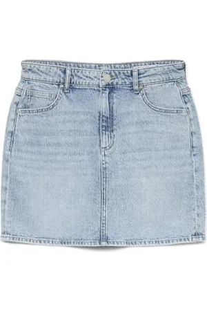 VERO MODA Rock Mini Denim Jeansrock Hoher Bund Knopfleiste Taschen Minirock, Farben: , Größe:XS