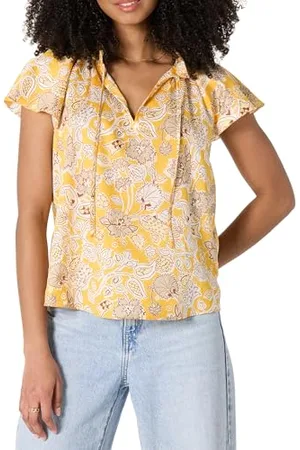 Amazon Damen Weit Geschnittene Bluse mit Volantärmeln aus Baumwoll-Satin, , S