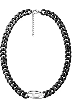 Diesel Oval D Logo Herren Schwarz Edelstahl Halskette, DX1610931
