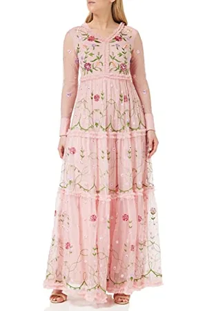Frock and Frill Damen Blumenstickerei Kleid für besondere Anlässe, Rosa, 38