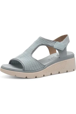 Jana Coshy Damen Sandalen flach mit Klettverschluss Bequem, Blau , 37 EU