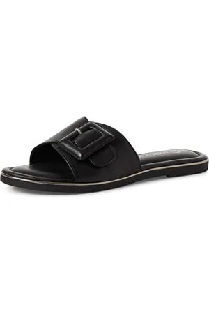 Marco Tozzi Damen Pantoletten aus Leder mit Schnalle, (Black), 38 EU