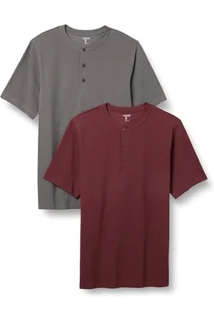Amazon Herren Kurzärmliges Henley-Shirt aus Piqué mit normaler Passform (erhältlich in Übergrößen), 2er-Pack, , XL