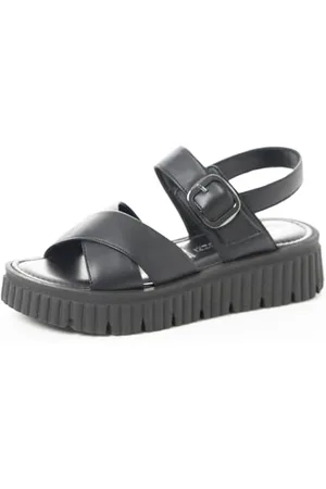 Marco Tozzi Damen Sandalen flach mit Klettverschluss Bequem, (Black), 37 EU