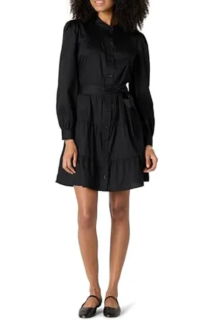 Amazon Damen Gestuftes Regular-Fit-Hemdblusenkleid aus Baumwollsatin, , S