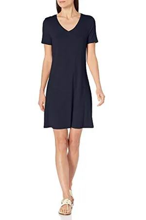 Amazon Damen Normales kurzärmliges Swingkleid mit V-Ausschnitt, , XL