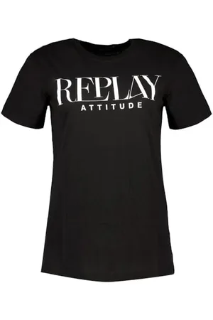 Replay Damen T-Shirt Kurzarm Rundhalsausschnitt, Schwarz (Black 098), XXS