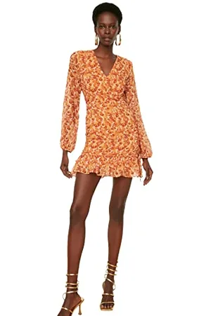 Trendyol Damen Multi-colored V-neck Cocktail Dress, Multi Color, 36 EU