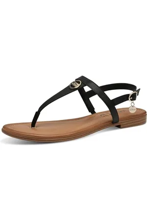 QS by s.Oliver Damen Sandalen flach aus Leder Zehentrenner, (Black), 38 EU