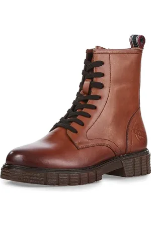 QS by s.Oliver Damen Schnürstiefel ohne Absatz aus Leder Winter, Braun (Cognac), 41 EU