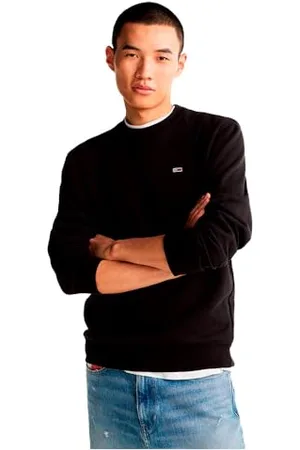 Tommy Hilfiger Herren Sweatshirt Regular Fit Flag Fleece Rundhalsausschnitt, Schwarz (Black), L