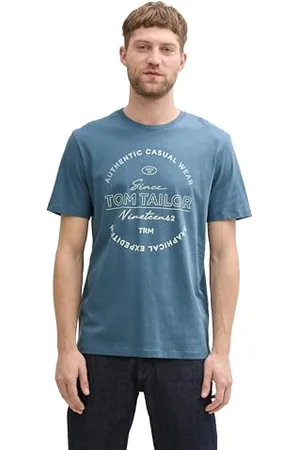TOM TAILOR T-Shirt mit großem Print, Light Stone Grey Melange, XXXL