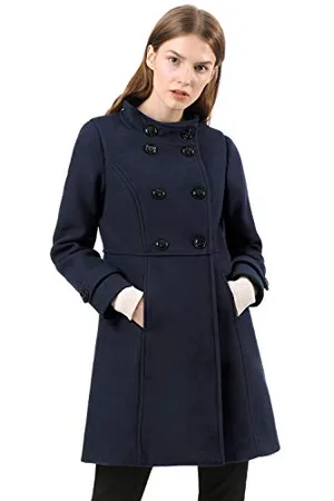 Allegra K Damen Stehkragen Knopfleiste Trenchcoat Zweireiher Outwear Mantel Wintermantel L