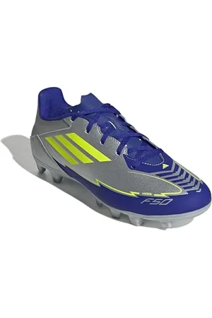 adidas Unisex F50 Club Football Boots FG/MG Fußballschuhe, Silver met./solar Yellow/Lucid Blue