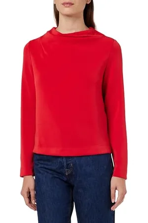 QS by s.Oliver Damen Sweatshirt mit Wasserfall Kragen RED, 38