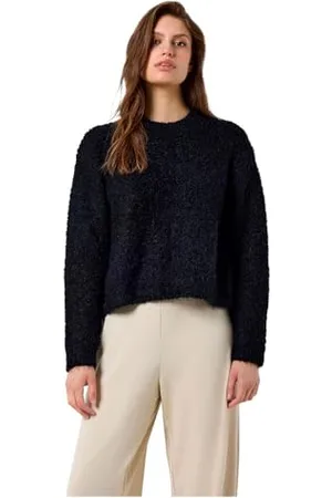 Noisy May Damen Strickpullover Relaxed Fit Flauschiger Stoff Rundhals Lange Ärmel, Farben: , Größe:S