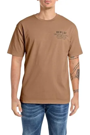 Replay Herren T-Shirt Kurzarm Oversized, Braun (Safari 989), 3XL