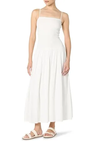 THE DROP Florencia Smocked Bodice Linen Maxi Dress Maxikleid, , M