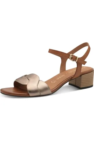 Marco Tozzi Damen Sandalen mit Absatz aus Leder mit Schließe, Metallisch (Rose met. Comb), 41 EU