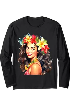 Urban Empyre Hübsches hawaiianisches Pin-Up Girl x Hula Girl Aquarell Langarmshirt