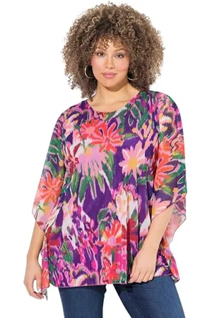 Ulla Popken Damen große Größen Übergrößen Plus Size Bluse, doppellagig, Oversized, Rundhals, Halbarm